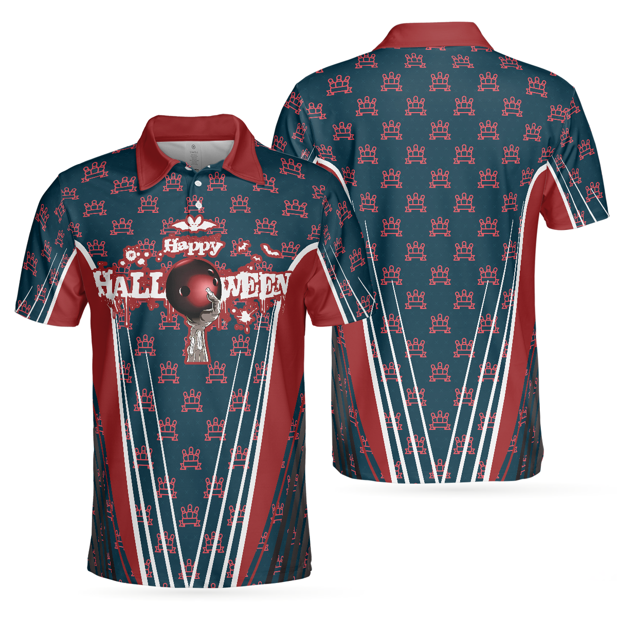 Happy Halloween And Happy Bowling Polo Shirt, Short Sleeve Bowling Shirt For Men