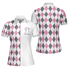 Jesus Is My Savior Golf Is My Therapy Short Sleeve Women Polo Shirt, Argyle Pattern Golf Shirt For Ladies