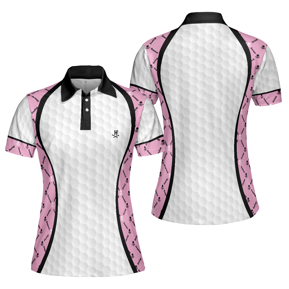 Swing Swear And Repeat Golf Girl Life Golf Short Sleeve Women Polo Shirt, Argyle Pattern Golf Shirt For Ladies