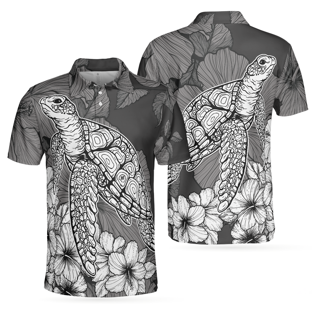 Hibiscus Turtle Shirt For Men Polo Shirt, Sea Turtle Polo Shirt For Men, Hibiscus Floral Shirt Design