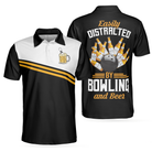 Easily Distracted By Bowling And Beer Polo Shirt, Tenpin Bowling Shirt Design With Sayings, Best Drinking Bowling Shirt