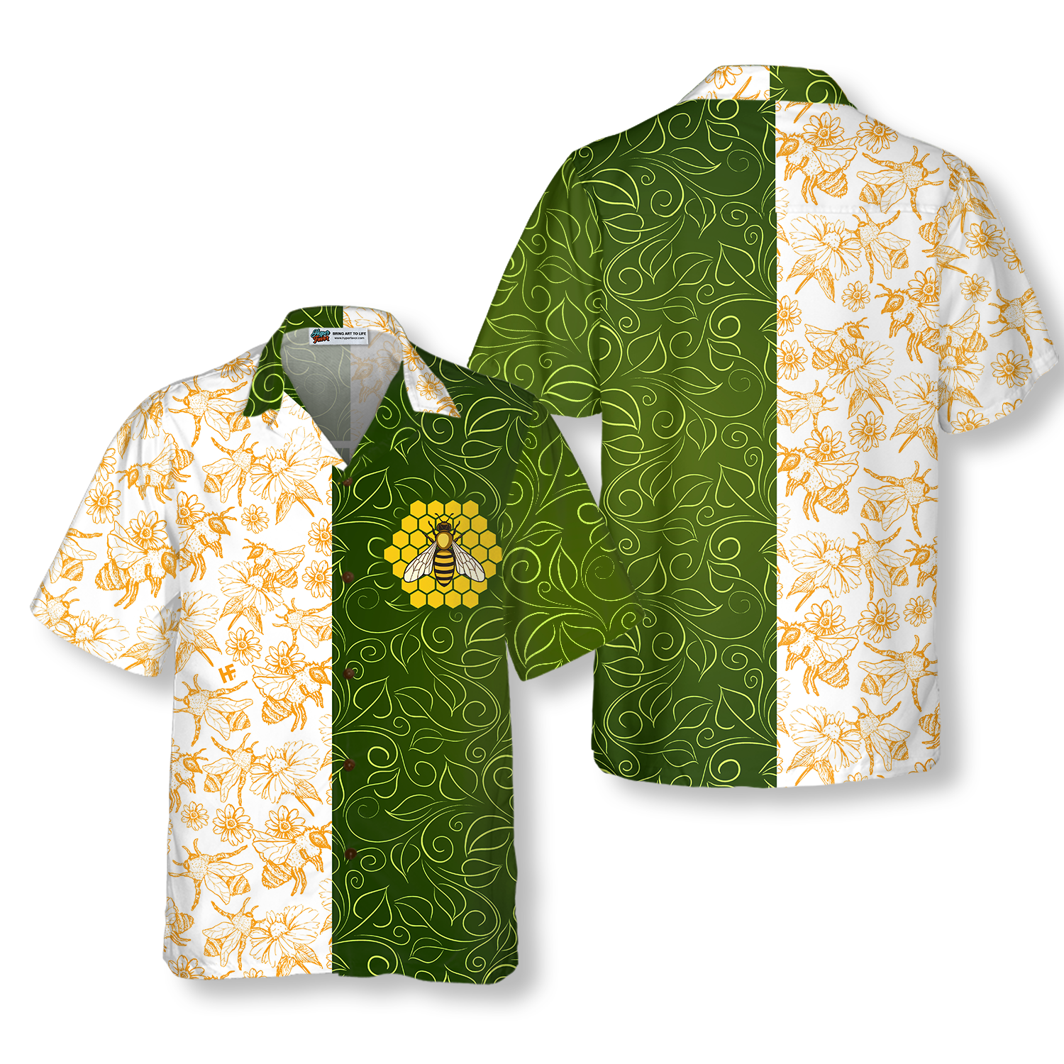 Green Leaves Honey Bee Hawaiian Shirt