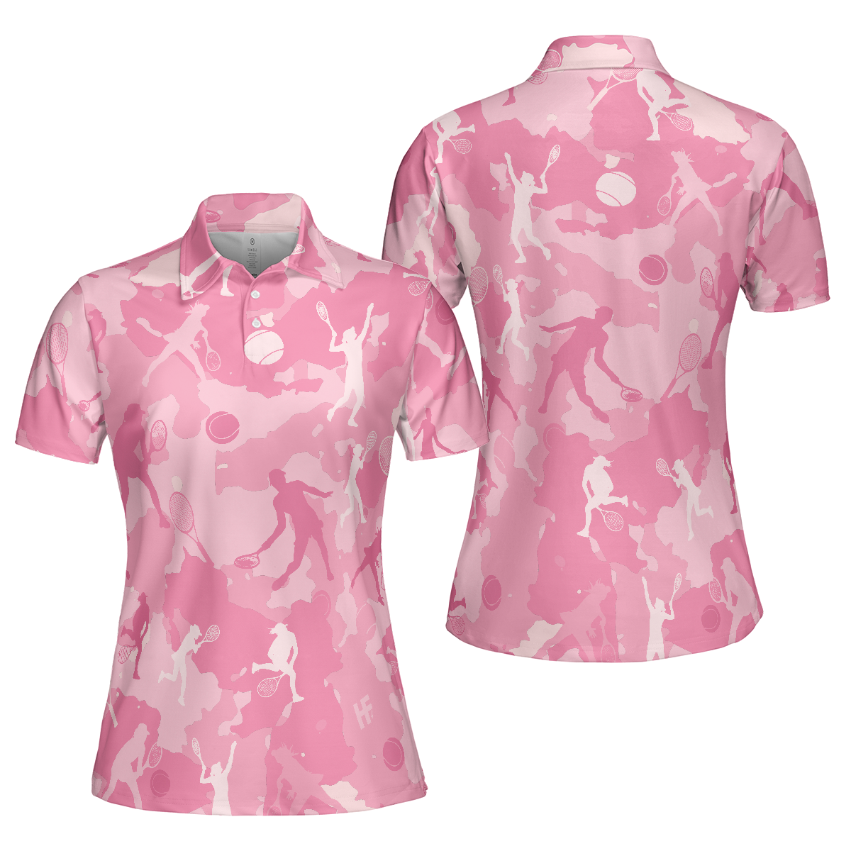 Pink Camouflage Tennis Girl Short Sleeve Women Polo Shirt, Camo Tennis Shirt For Ladies