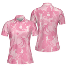 Pink Camouflage Tennis Girl Short Sleeve Women Polo Shirt, Camo Tennis Shirt For Ladies