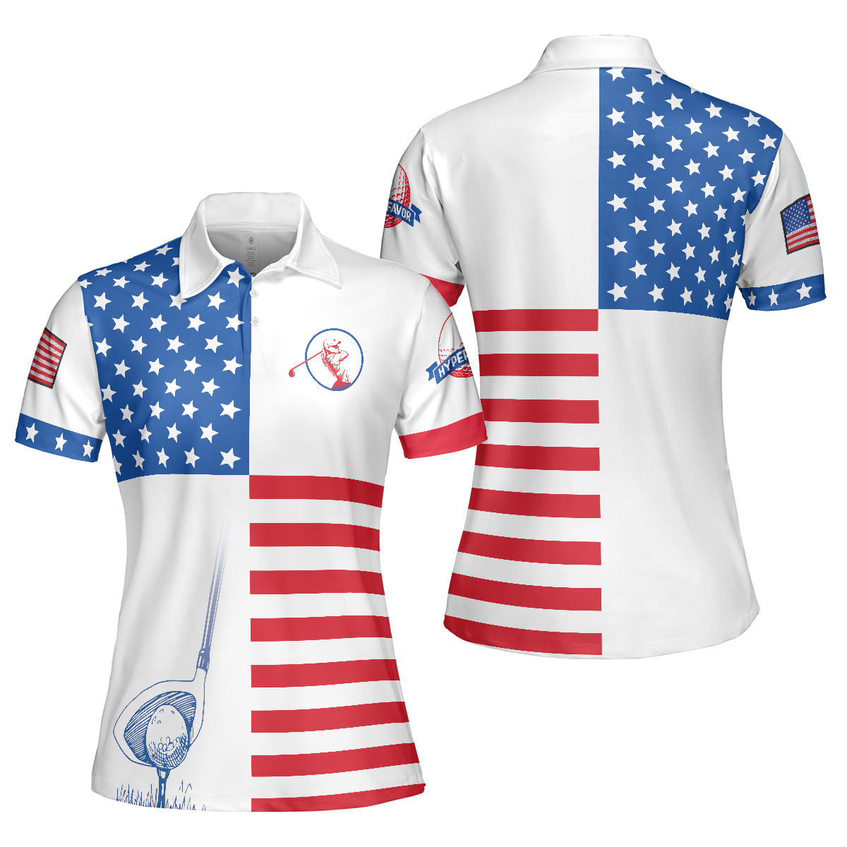 American Flag Golf V2 Short Sleeve Women Polo Shirt, Patriotic Golf Shirt For Ladies, Unique Golf Gift For Girls