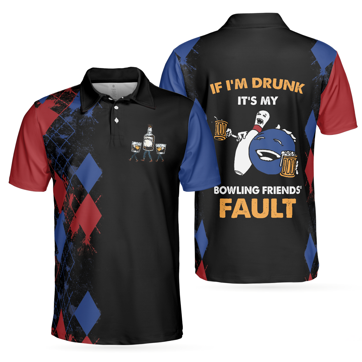 Bowling If I'm Drunk Polo Shirt, Argyle Pattern Polo Shirt Design, Funny Bowling Shirt For Male Players