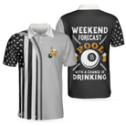 Weekend Forecast Pool Player Billiards Polo Shirt, American Flag Pattern Billiard Polo Shirt, Gift For Billiard Lovers