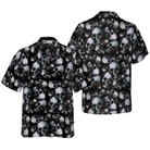 Pentagram Gothic Skull Hawaiian Shirt For Men, Black Skull Pattern All Over Print Hawaiian Shirt