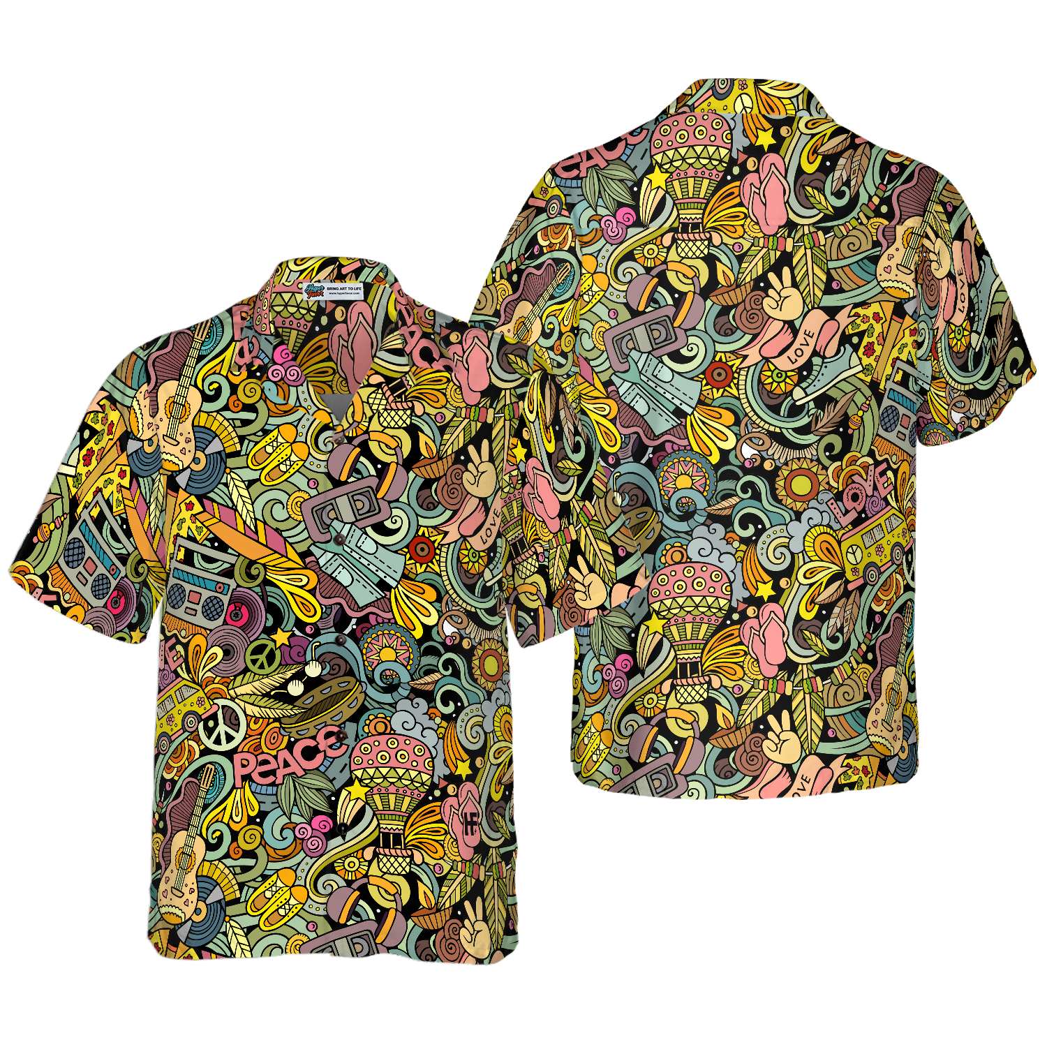 Hippie Style Doodles Illustration Hawaiian Shirt
