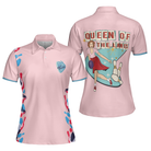 Queen Of The Lanes Bowling Short Sleeve Women Polo Shirt, Pink Ladies Bowling Shirt, Tenpin Bowling Shirt