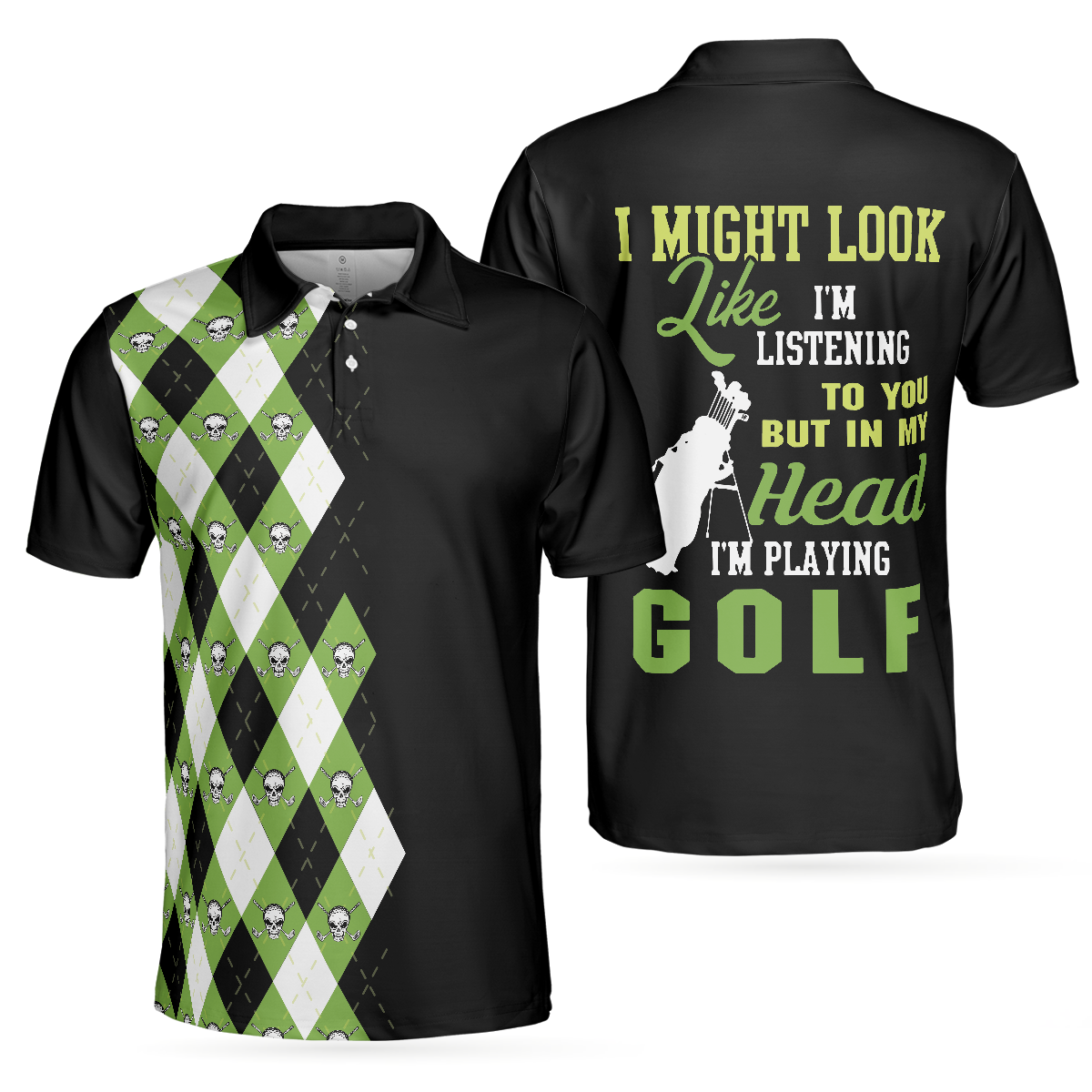 I Might Look Like I'm Listening To You But In My Head I'm Playing Golf Polo Shirt, Plaid Pattern Golf Shirt