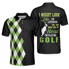 I Might Look Like I'm Listening To You But In My Head I'm Playing Golf Polo Shirt, Plaid Pattern Golf Shirt