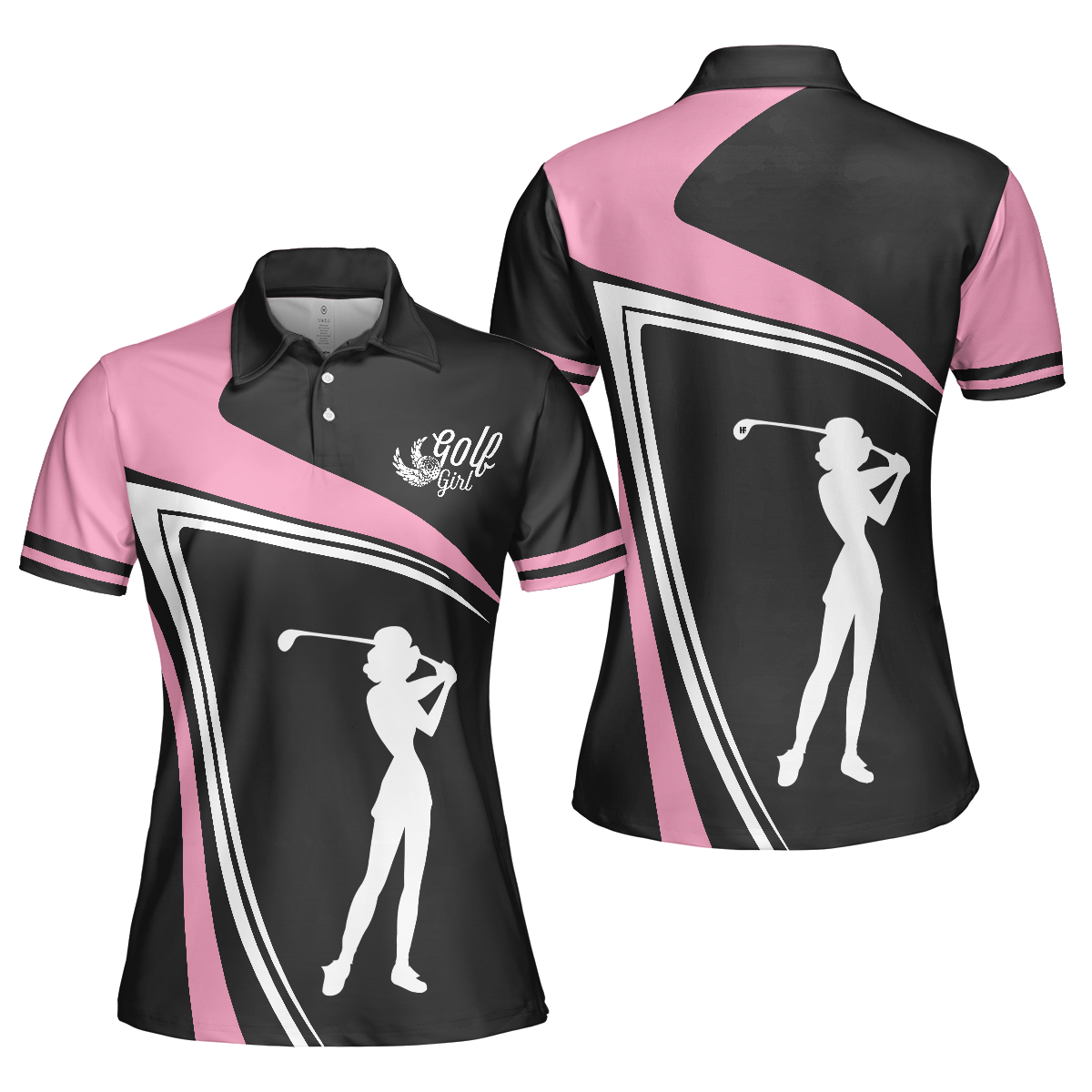 Golf Girl Black White And Pink Short Sleeve Women Polo Shirt, Best Golf Gift For Women