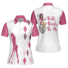 Talk Birdie To Me Short Sleeve Women Polo Shirt, Best Pink Argyle And Leopard Pattern For Golf Ladies