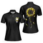 You Are My Sunshine Skull Sunflower Short Sleeve Women Polo Shirt, Black Skull Polo Shirt For Ladies