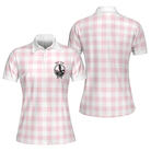 Sexy Golf Girl With A Golf Club Golf Short Sleeve Women Polo Shirt, White And Pink Golf Shirt For Ladies