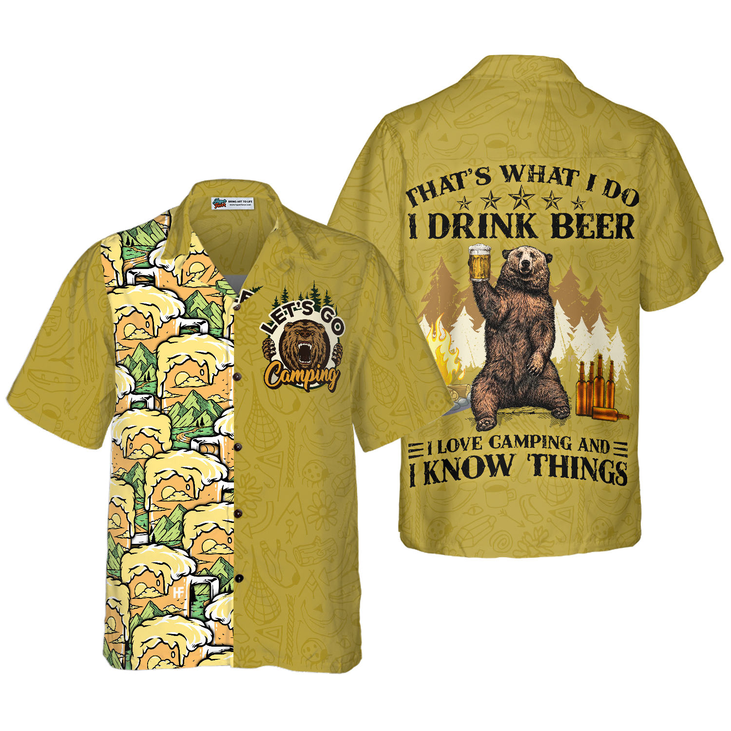 Camping Bear Drink Beer Hawaiian Shirt