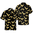 Ducks In Darkness Hawaiian Shirt For Men, Black And Yellow Banana Duck Pattern Hawaiian Shirt
