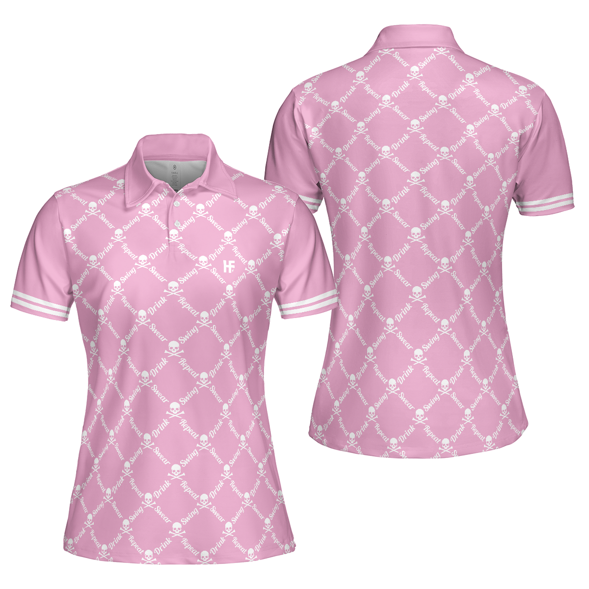 Swing Swear Drink Repeat Pink Golf Short Sleeve Women Polo Shirt, Pink Golfing Shirt For Female Players