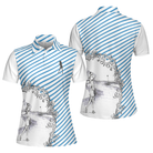 Blue Striped And Sketching Golf Girl Golf Short Sleeve Women Polo Shirt, Best Gift For Female Golfers