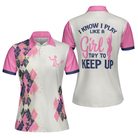Tennis I Know I Play Like A Girl Short Sleeve Women Polo Shirt, White And Pink Tennis Shirt For Ladies, Gift For Tennis Players