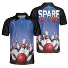 Spare No One Bowling Polo Shirt, Black And Blue Tenpin Bowling Shirt For Men, Cool Bowling Gift Idea