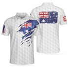 Golf Australian Flag Polo Shirt, White Golf Pattern Polo Shirt, Best Australian Golf Shirt For Men