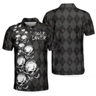 Elegant Argyle Pattern And Skull Golf Lover Polo Shirt V2, Black Skull Golf Shirt For Men