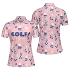Golf Girl Summer Pattern Short Sleeve Women Polo Shirt, Pink Golf Shirt For Ladies, Unique Female Golf Gift
