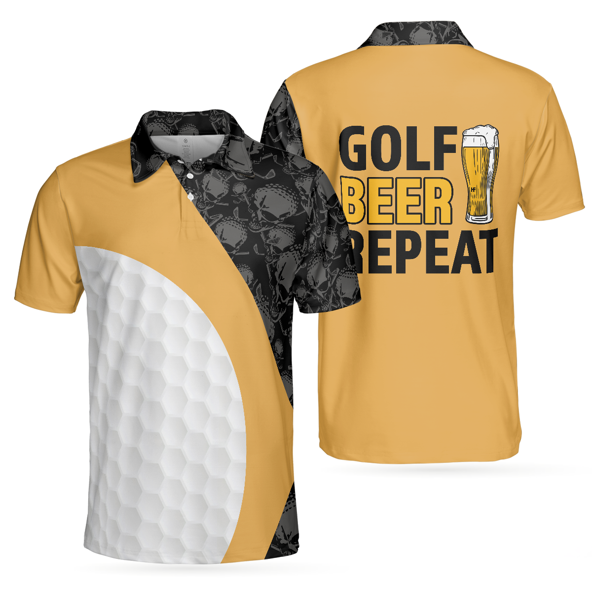 Golf Beer Repeat Polo Shirt, Colorful Golfing Shirt For Male Players, Cool Golf Gift Idea For Golfers