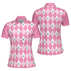 Golf Polo Short Sleeve Women Polo Shirt, Pink Argyle Seamless Pattern Golf Shirt For Ladies