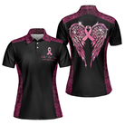 Faith Hope Love Angel Wings Breast Cancer Awareness Short Sleeve Women Polo Shirt, Pink Awareness Ribbon Polo Shirt For Ladies