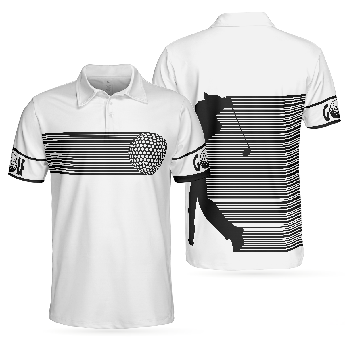 Black and White Stripes Barcode Golfing Polo Shirt, Golfer Hard Swing Polo Shirt, Best Golf Shirt For Men - Hyperfavor