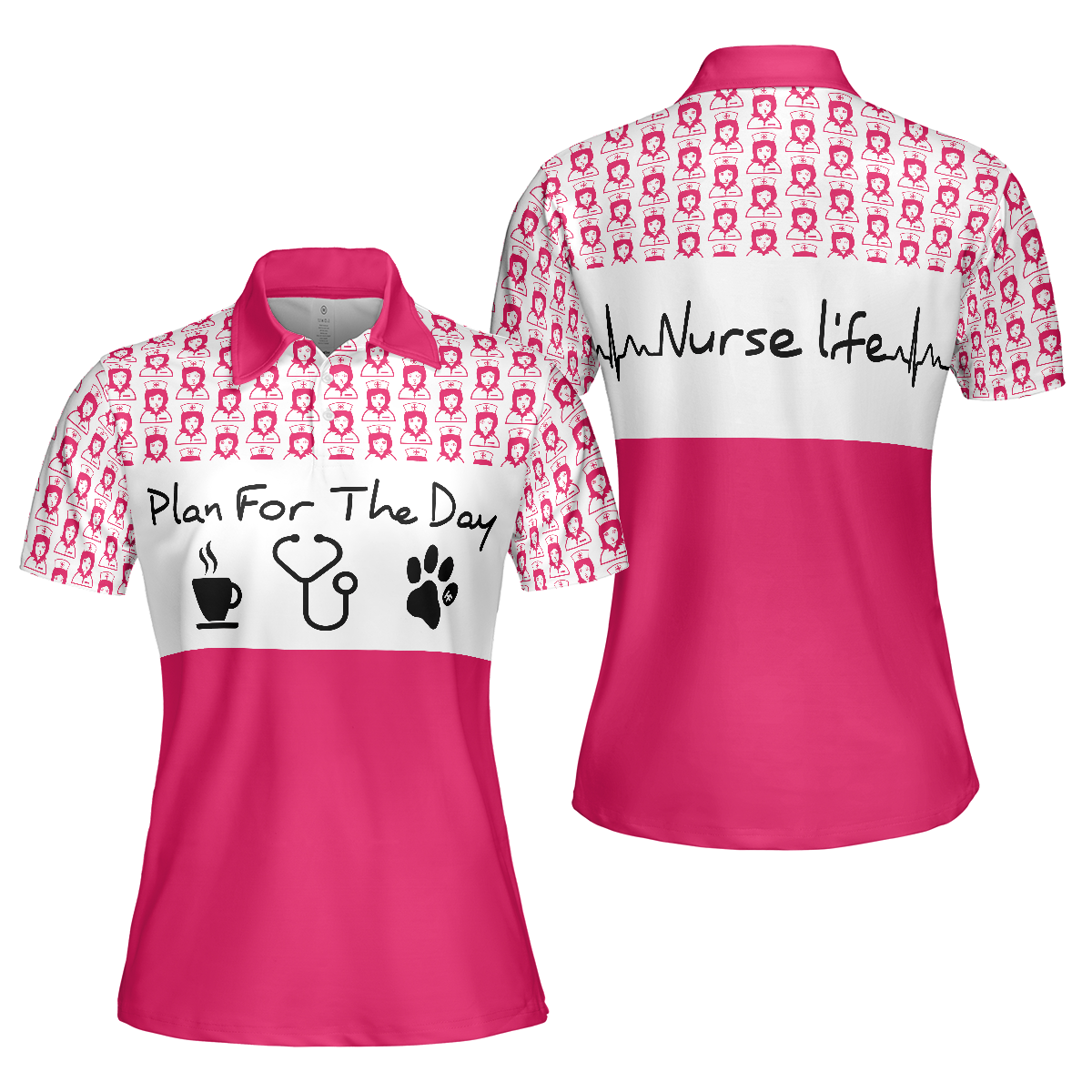 Plan For The Day Nurse Life Short Sleeve Women Polo Shirt, Pink And White Nurse Vibes Shirt For Women