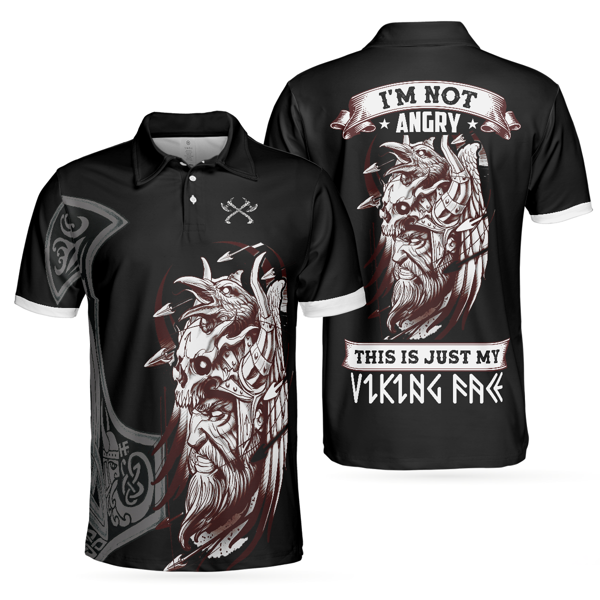I'm Not Angry This Is Just My Viking Face Polo Shirt, Cool Black Viking Shirt For Men
