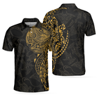 Strong And Cool Polynesian Pattern Polo Shirt, Luxury Black And Gold Shirt For Men