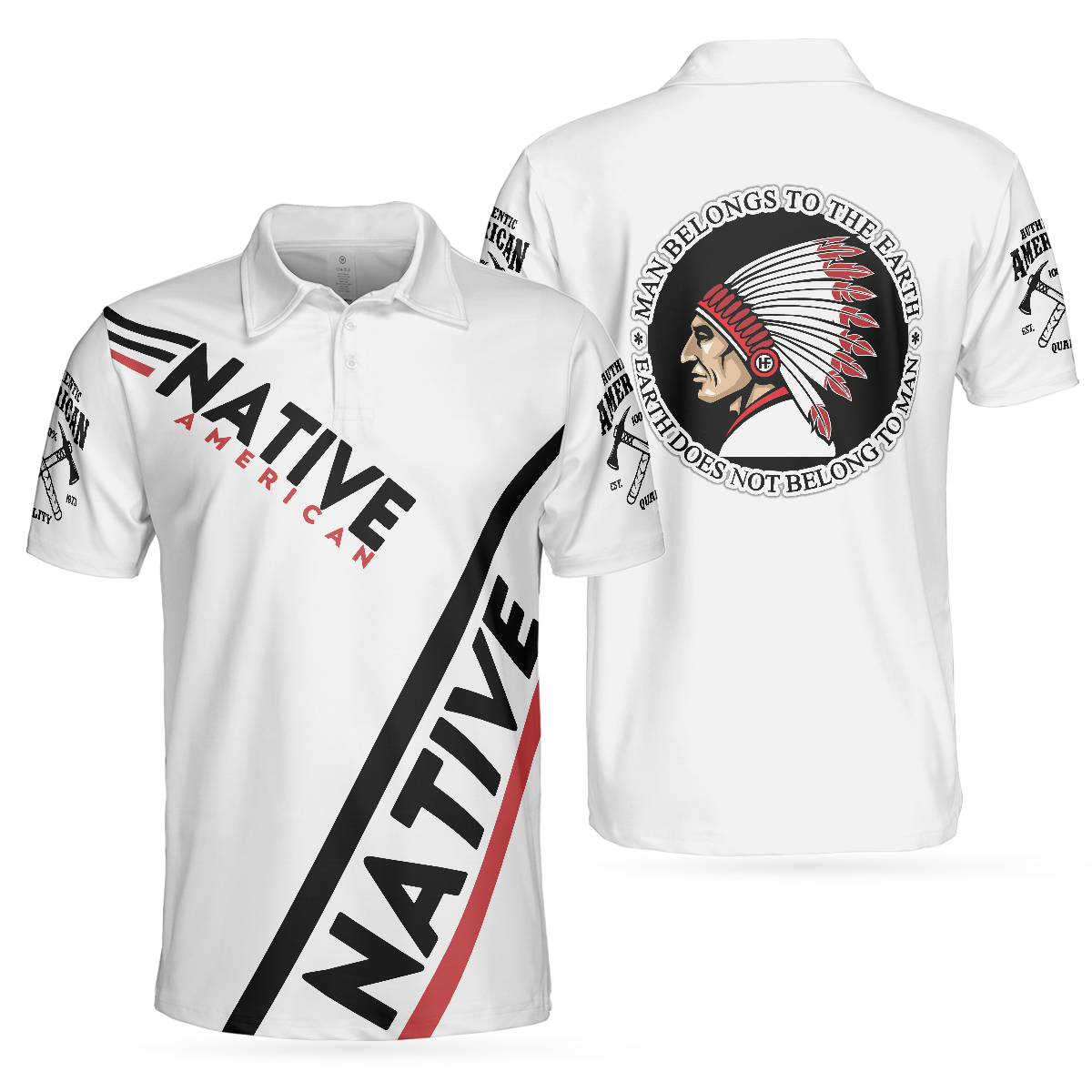 Man Belongs To The Earth Native American Polo Shirt, Cherokee Shirt Design, Headdress Polo Shirt