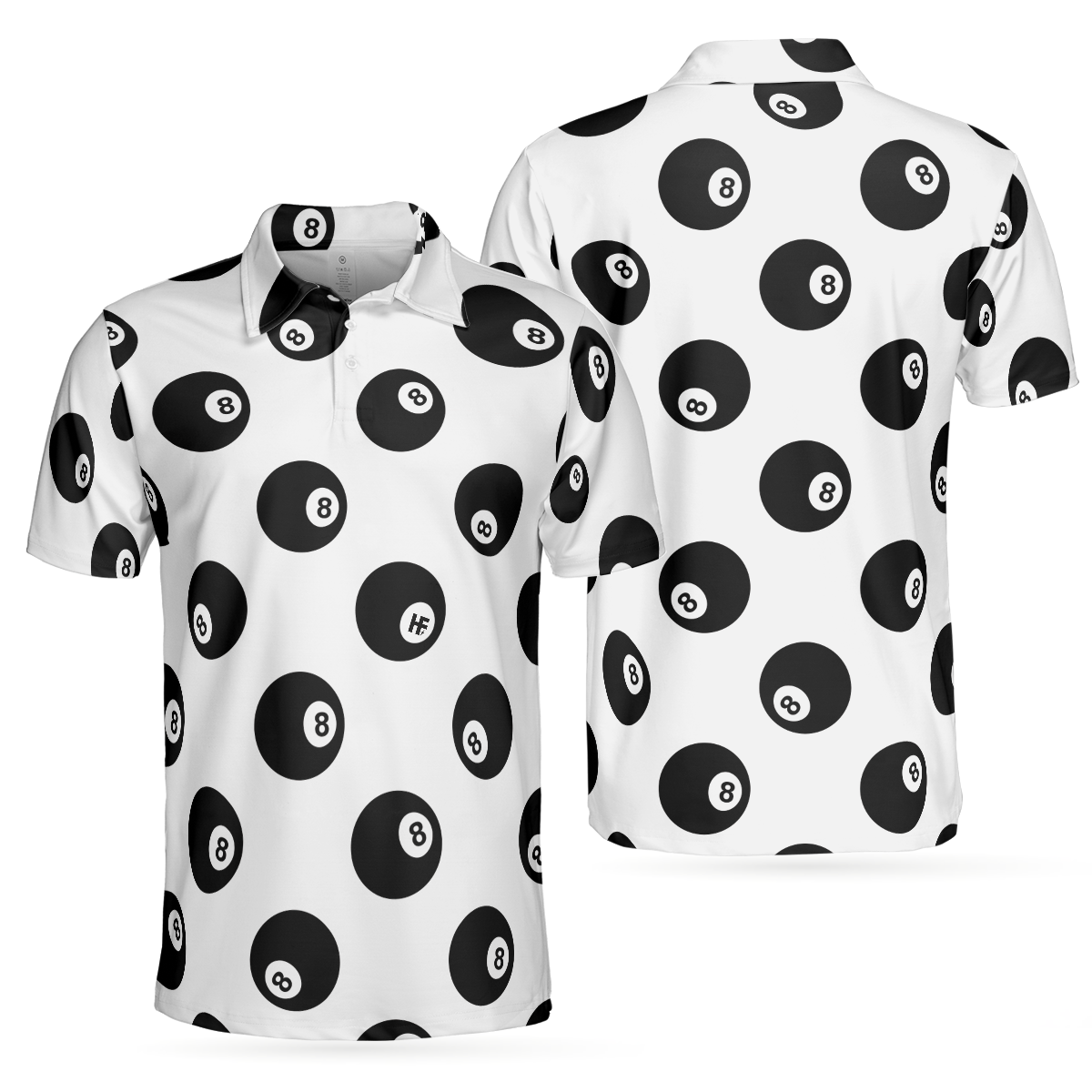 Billiards Pool Snooker 8 Balls Pattern Polo Shirt, Ball Pattern Billiards Polo Shirt For Men, Billiards Gift Idea
