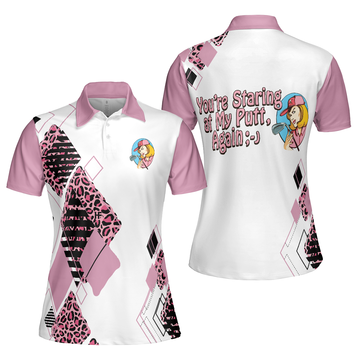 You're Staring At My Putt Again Argyle Pattern Golf Short Sleeve Women Polo Shirt, Best Golf Shirt For Ladies