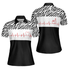 Bowling Heartbeat Zebra Pattern Short Sleeve Women Polo Shirt, Bowling Shirt For Ladies
