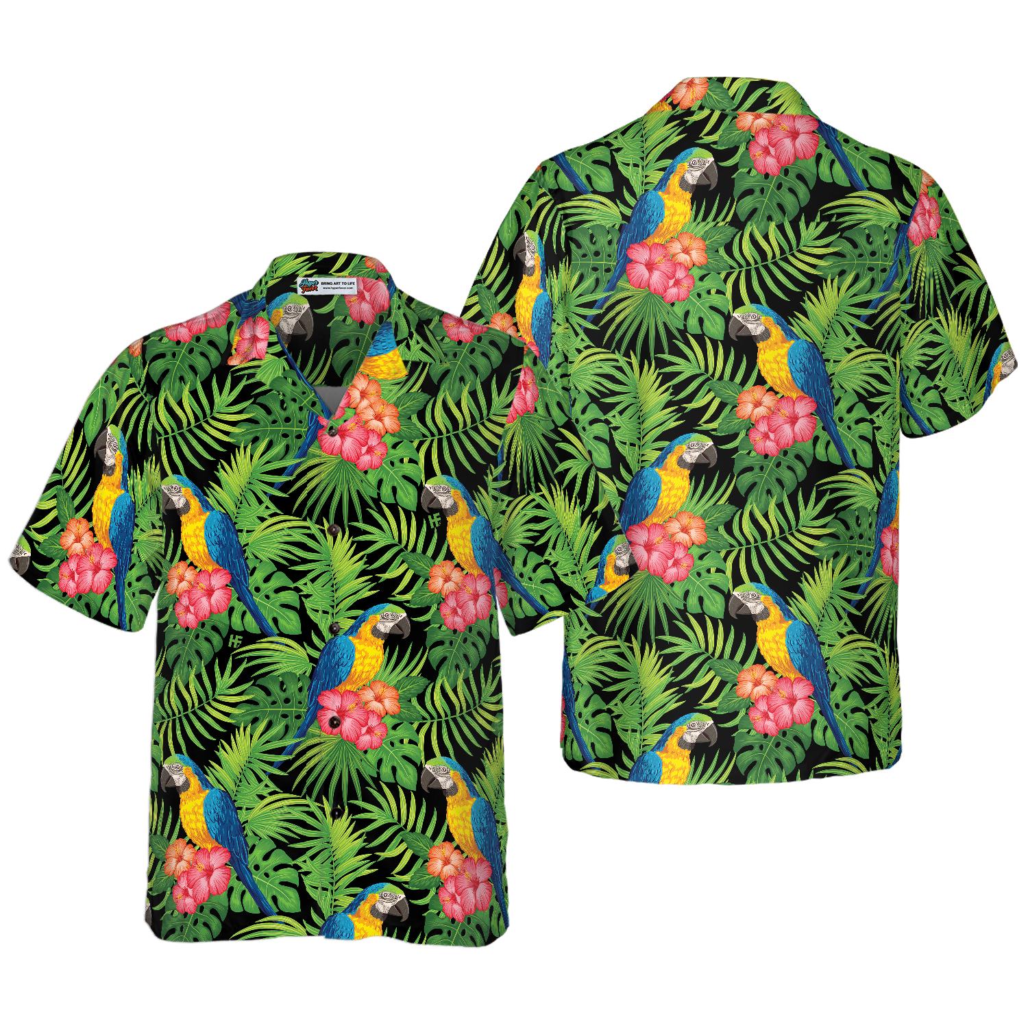 Parrots Hibiscus And Palm Leaves Hawaiian Shirt