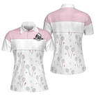 Play With Me Badminton Short Sleeve Women Polo Shirt, White And Pink Badminton Shirt For Women