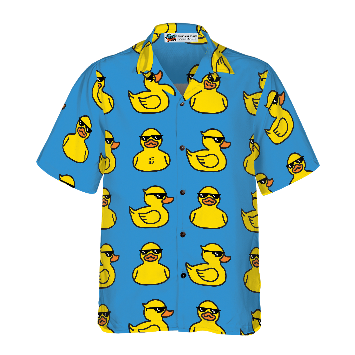 Rubber Yellow Duck Hawaiian Shirt, Blue Water Toy Duck With Sunglasses Hawaiian Shirt
