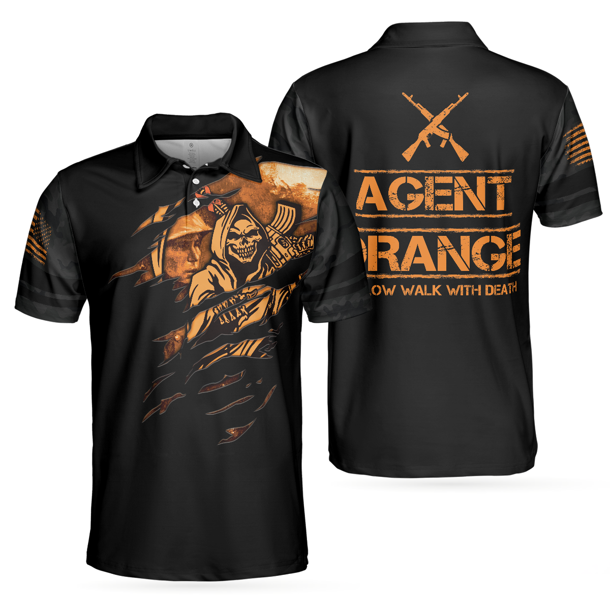 Agent Orange Dioxin A Slow Walk With Death Polo Shirt, Black Reaper American Flag Polo Shirt For Men