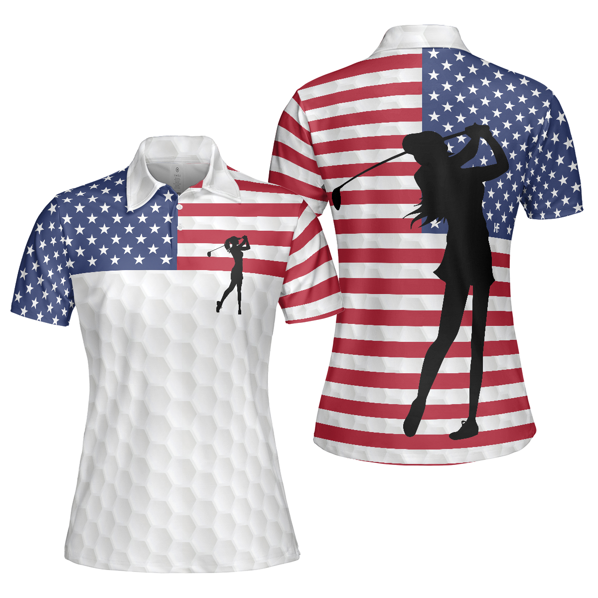 Premium American Golfer Female Version Short Sleeve Women Polo Shirt, American Flag Golf Shirt For Ladies, Cool Female Golf Gift