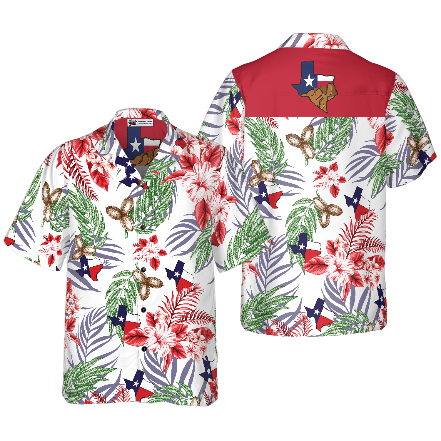 Bluebonnet Texas Hawaiian Shirt Pecan Version, Button Down Floral And Flag Texas Shirt, Proud Texas Shirt For Men