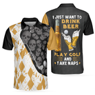 I Just Want To Drink Beer Play Golf And Take Naps Polo Shirt, Yellow Argyle Pattern Golfing Shirt For Male Players