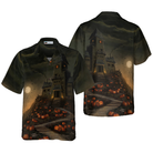 Halloween Haunted House On The Hill With Pumpkin Hawaiian Shirt, Full Moon Haunted Jack-o'-lantern Hawaiian Shirt For Men