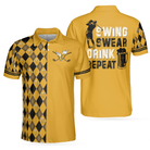 Swing Swear Drink Repeat Polo Shirt, Black And Yellow Argyle Pattern Shirt, Swag Golf Gift For Golfers