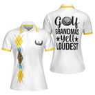 Golf Grandmas Yell Loudest Golf Short Sleeve Women Polo Shirt, Funny Yellow And White Golf Shirt For Ladies